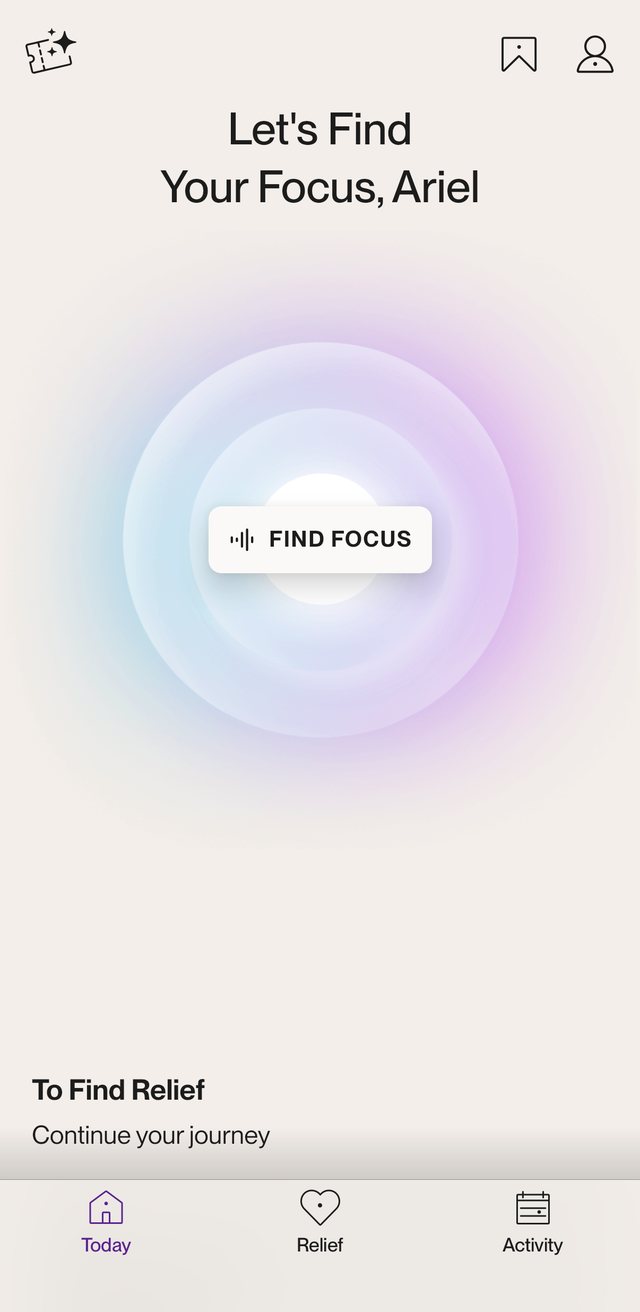 Reveri Today screen: Let's find your focus. Find focus.